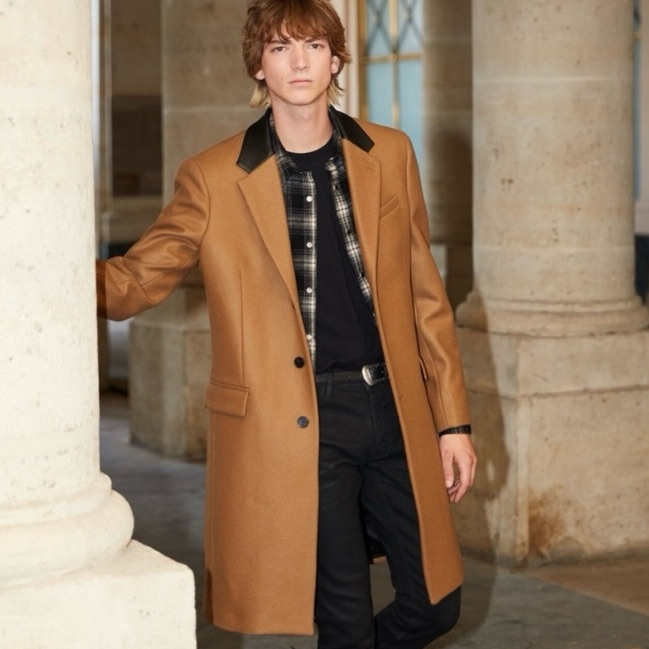 Men’s Nwt The Kooples Paris Wool Overcoat In Camel/Tan W/ Leather Collar, Small